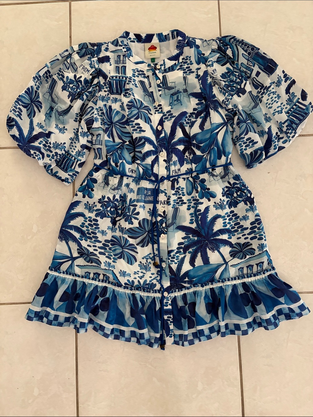 FARM Rio Blue Tropical Print Skirted Shorts